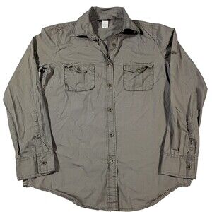 J Crew Olive Green 100% Cotton Button Up Blouse S Fitted Pockets Roll Tab Sleeve